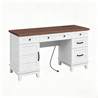 60 Inch Wood Home Office Writing Station with Adjustable Storage Cabinet