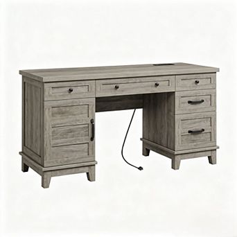 60 Inch Wood Home Office Writing Station with Adjustable Storage Cabinet