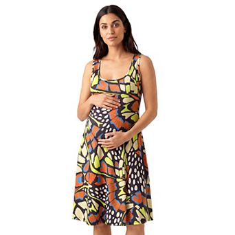 Maternity 24Seven Comfort Apparel Butterfly Print Sleeveless Swing Dress