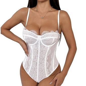Seoria Lace Trim Corset Cami Sleeveless Bodysuit Top