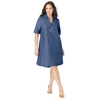 Jessica London Women's Plus Size Cuff Sleeve Denim Shirtdress