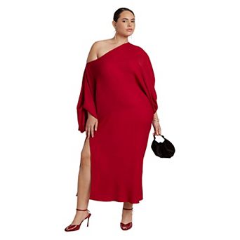 ELOQUII Women's Plus Size Exaggerated Sleeve Draped Maxi Dress