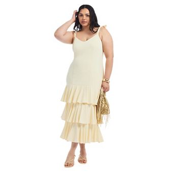 June & Vie Women's Plus Size Tie-Strap Ruffle Maxi Dress