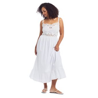 June & Vie Women's Plus Size Cotton Voile Lace Maxi Dress