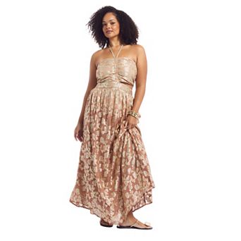 June & Vie Women's Plus Size Metallic Jacquard Maxi Dress
