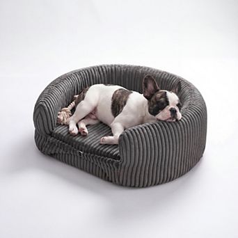 32.6" Orthopedic Corduroy Dog Couch Bed for Dogs up to 70lbs, Round Pet Sofa Bed for Home