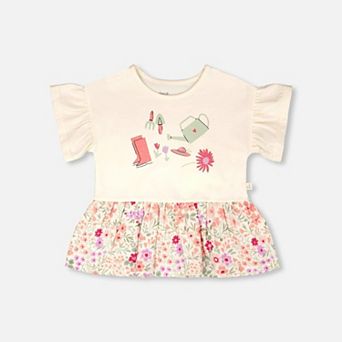 Baby Girl Organic Cotton Bi-Material Tunic Flowers Print