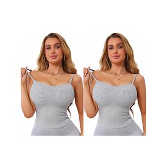 2 Packs Women's Built in Bras Crop Top Slim Fit Spaghetti Straps Going Out Basic Cami