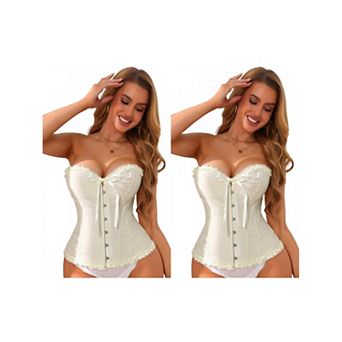 2 Packs Lace Corset Tops for Women Boned Bustier Shapewear Waist Cincher Push Up Bodysuit