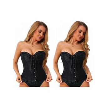 2 Packs Lace Corset Tops for Women Boned Bustier Shapewear Waist Cincher Push Up Bodysuit
