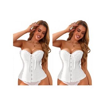 2 Packs Lace Corset Tops for Women Boned Bustier Shapewear Waist Cincher Push Up Bodysuit