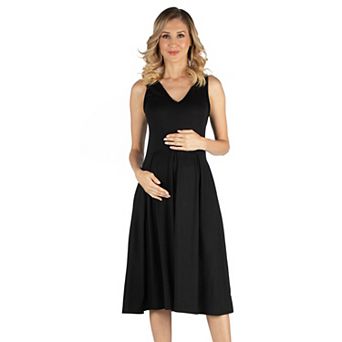 Maternity 24Seven Comfort Apparel V-Neck Sleeveless Fit & Flare Midi Dress