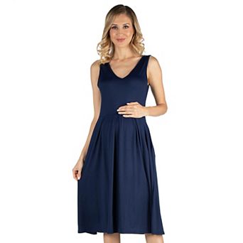 Maternity 24Seven Comfort Apparel V-Neck Sleeveless Fit & Flare Midi Dress