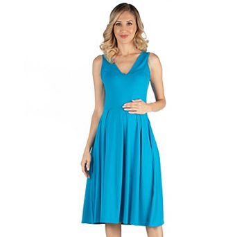 Maternity 24Seven Comfort Apparel V-Neck Sleeveless Fit & Flare Midi Dress
