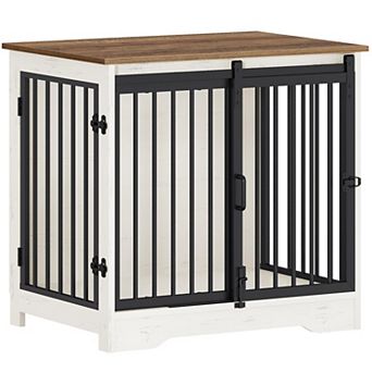 27.2" S Dog Crate Furniture, Indoor Dog with Barn Door Heavy Duty Dog Crate with 2 Doors Wooden Cage