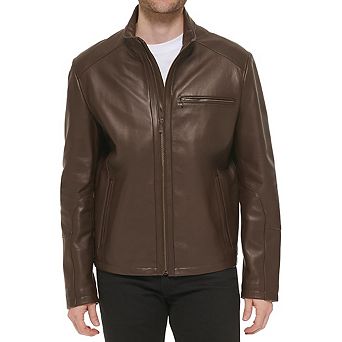Cole Haan Men's Stand Collar Smooth Leather Jacket