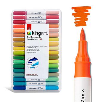 KINGART PRO Dual Tone® Acrylic Paint Markers - 36 Pens, 72 Colors