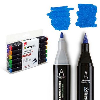 KINGART PRO Double-Ended Glitter Markers - Brush & Fine Tip, 12 Colors