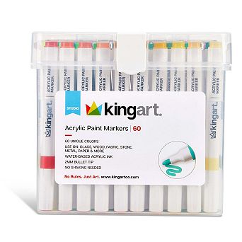 KINGART Acrylic Paint Markers Set 60 Colors 2mm Bullet Tip Water-Based with Storage Case
