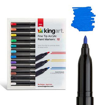 KINGART PRO Acrylic Paint Markers - 1mm Fine Tip - 12 Colors