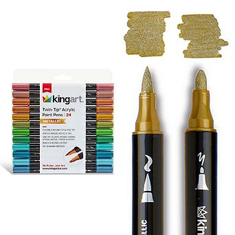 KINGART PRO Twin-Tip Acrylic Paint Pens - 24 Metallic Colors
