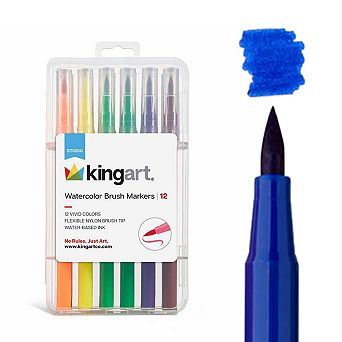 KINGART Watercolor Brush Tip Markers - 12 Colors