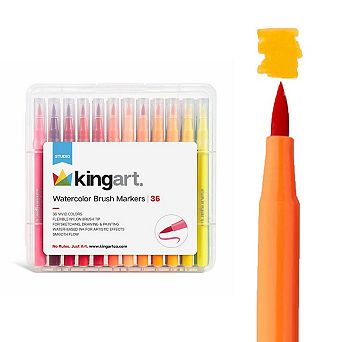 KINGART Watercolor Brush Tip Markers - 36 Colors