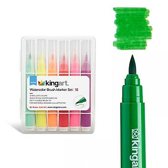 KINGART Soft Tip Watercolor Brush Markers - 12 Colors