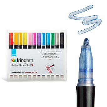 KINGART Outline Glitter Markers 12 pc Shimmer Metallic Colors