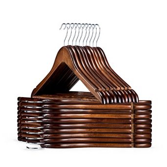 Solid Wood Coat Hangers Heavy Duty Smooth Finish Non Slip Pant Bar 360 Swivel Hook