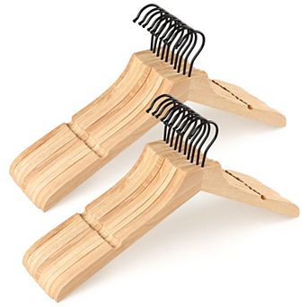Rubber Wood Clothes Hangers Rotatable Black Hook Smooth Notches Space Saving