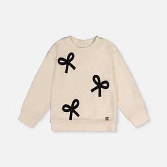 Big Kids Girl Long Sleeve Knit Crewneck Sweatshirt with Oversized Velvet Bows