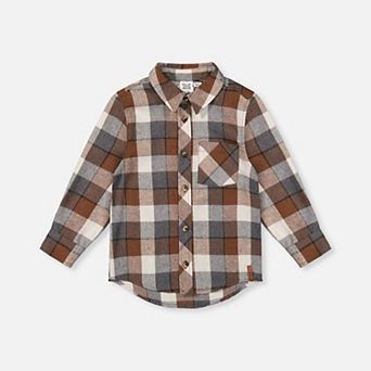 Little Kids Boy Button Front Plaid Flannel Shirt with Chest Pocket