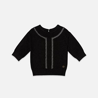 Little Kids Girl Knitted Crewneck Sweater with Metallic Lace Detail