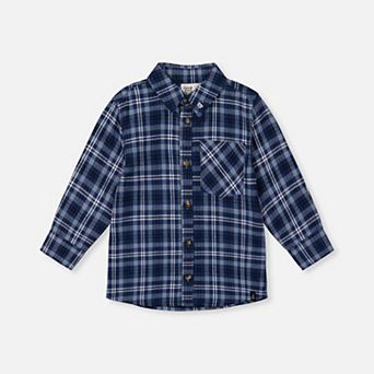 Little Kids Boy Button Front Plaid Shirt with Chest Pocket