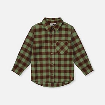 Little Kids Boy Brushed Plaid Flannel Button Front Shirt with Chest Pocket