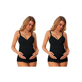 2 Packs Women's V Neck Cami Tops Textured Sleeveless Nursing Pregnancy Tanks Adjustable Straps