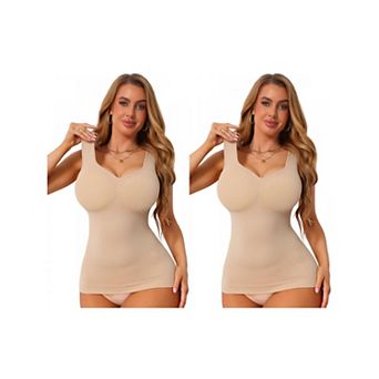 2 Packs Women's Tummy Control Bosom Lifting Padded Camisole Slim Fit Shaping Long Tanks