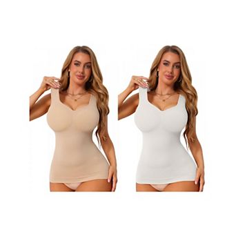 2 Packs Women's Tummy Control Bosom Lifting Padded Camisole Slim Fit Shaping Long Tanks