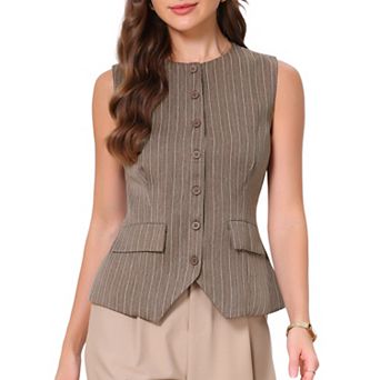 Striped Suit Vest for Women's Sleeveless Button Down Waistcoat Business Casual Outfits