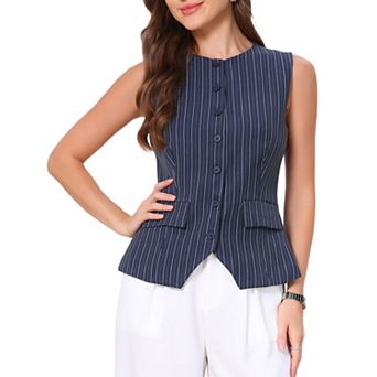 Striped Suit Vest for Women's Sleeveless Button Down Waistcoat Business Casual Outfits