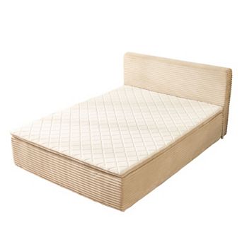 Ovios Queen Size Mattress w/ Headboard, All-in-One Floor Bed, Motion Isolation, Medium Firm Support