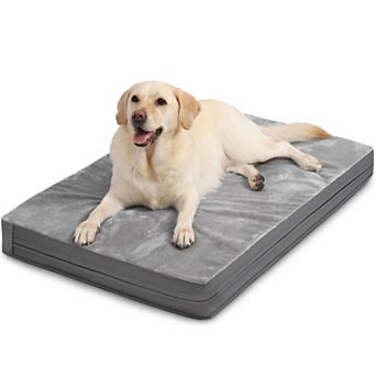 35" Reversible Faux Leather & Flannel, Durable Removable Cover, Pet Bed Foam, Anti-Slip Bottom