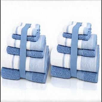 Two Tone Zero Twist 100% Cotton Soft & Absorbent Bath Towels Hand Towels & Washcloths Towel Set