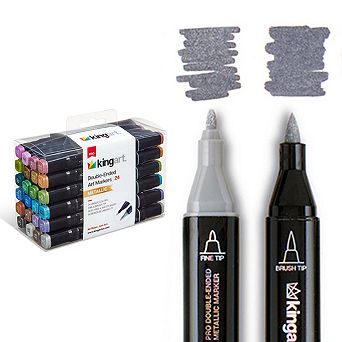 KINGART PRO Double-Ended Metallic Markers - Brush and Fine Tip, 24 Vibrant Colors