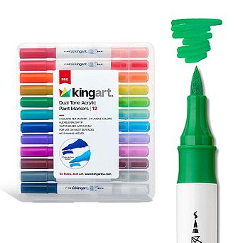 KINGART PRO Dual Tone Acrylic Paint Markers - 12 Pens, 24 Colors