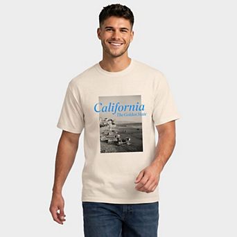 California Golden State Puff Print - Men's Garment Dyed Graphic T-Shirt