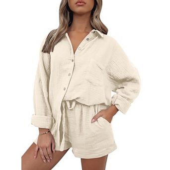 Womens 2 pc Oversized Lounge Set Cotton Breathable Casual Vacation Outfits