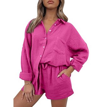 Womens 2 pc Oversized Lounge Set Cotton Breathable Casual Vacation Outfits