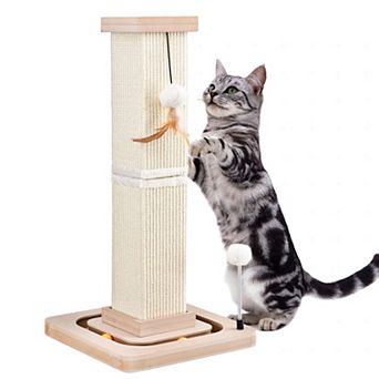 27 Inch Cat Sisal Scratcher With Interactive Track Balls Hanging Posts For Indoor Cats